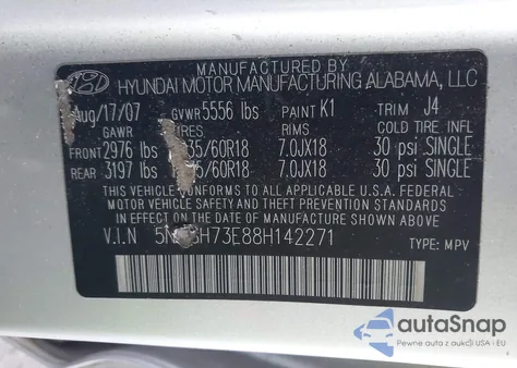 2008 Hyundai Santa Fe Limited/Se from USA, damaged, VIN 5NMSH73E88H142271